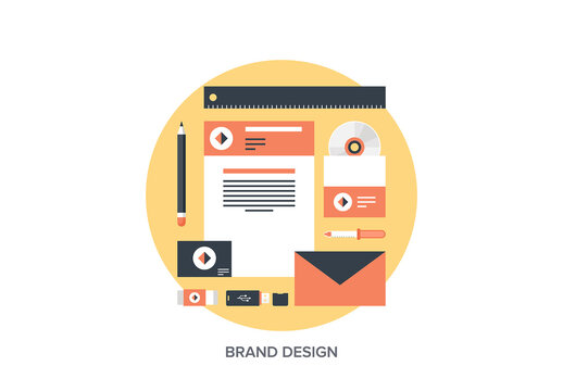 Abstract flat vector illustration of branding and business identity creation concept isolated on white background.