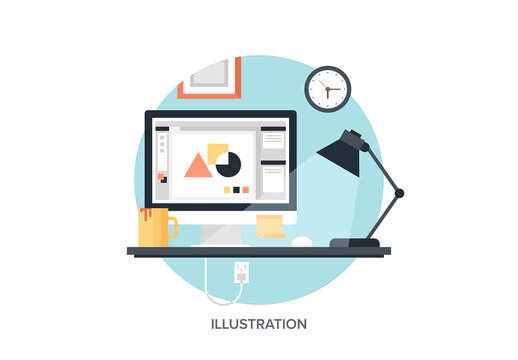 Abstract flat vector image of illustration drawing process.