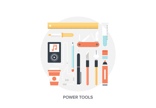 Abstract flat vector illustration of design and development tools. Elements for mobile and web applications.