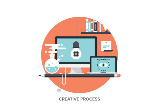 Abstract flat vector illustration of creative process concept. Elements for mobile and web applications.