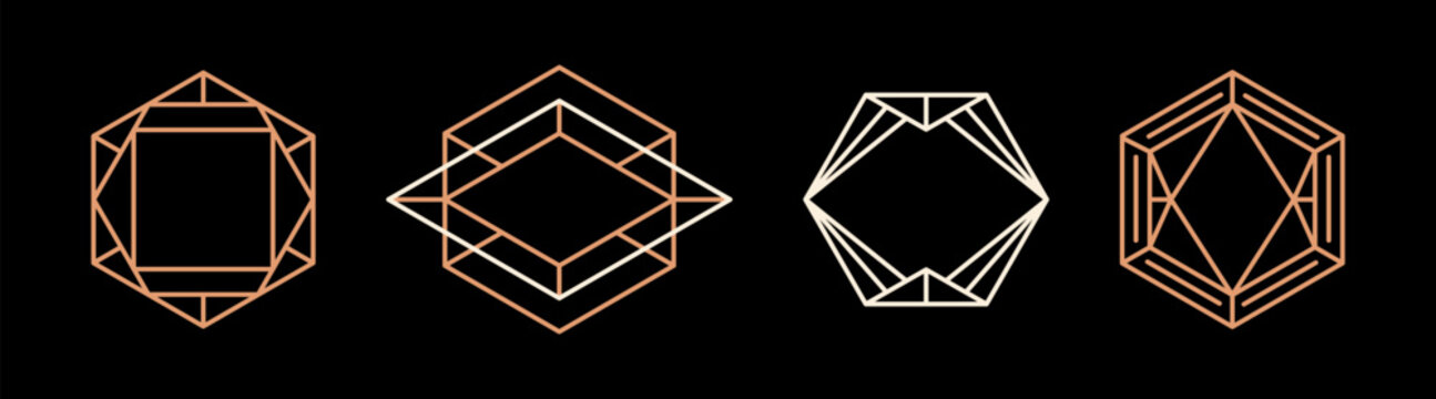 Vector set of design elements - linear frames with copy space for text, monogram emblems