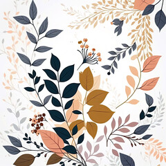 Flowers and leaves illustration, can be used for wedding invitations, anniversary, birthday, postcards, greetings, cards, logos etc. Decorative spring illustration. Generative AI