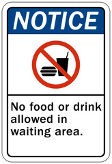 No food or drink allowed warning sign and labels