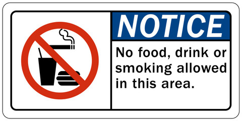 No food or drink allowed warning sign and labels