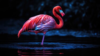 A Serene Scene: Flamingo Amidst the Waters. Generative AI.