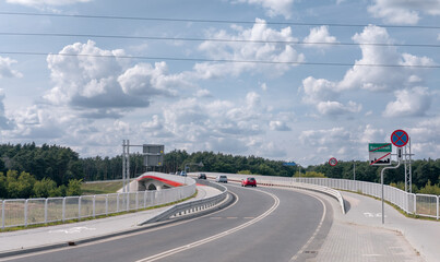 New concrete bridge for cars over Warta river (Most w Rogalinku). Rogalinek and Mosina border,...