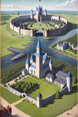 landscape with castle. Generative AI 