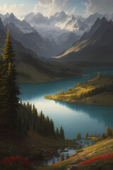 lake in the mountains. Generative AI 