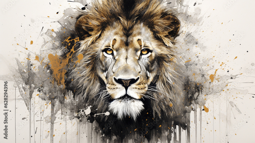 Poster Face of a Lion on a White Background in Graphic Style