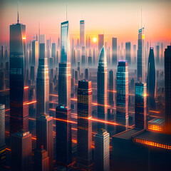 sunset over the city. Generative AI 