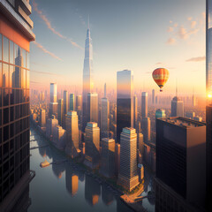sunset over the city. Generative AI 