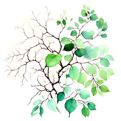 Nature's Delicate Balance.
Artistic illustration of a branch transitioning from bare to lush with green leaves, ideal for environmental themes, growth concepts, and springtime projects.