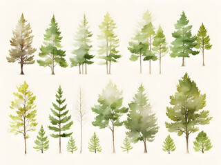 watercolor trees set