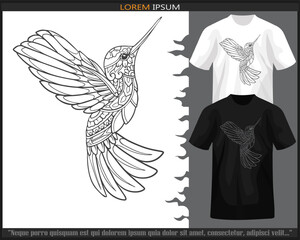 Humming bird mandala arts isolated on black and white t shirt.
