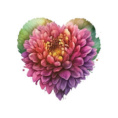 Dahlia flower heart shape watercolor paint 