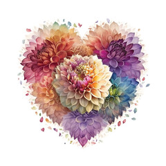 Dahlia flower heart shape watercolor paint