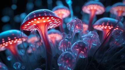 Fototapeta premium neon mushrooms | Generative AI