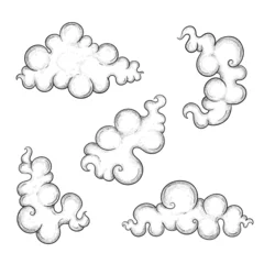 Fototapete Rund Set of vector clouds in asian, chinese, japanese style. Oriental clouds in different shapes. Cartoon illustration isolated on white background © Meranna