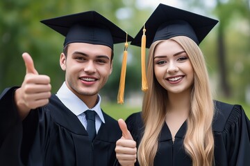 cropped shot of two young college graduates giving the thumbs up