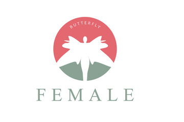 Beauty Flying Butterfly Woman Silhouette for Healthy Life Wellnes logo design inspiration - obrazy, fototapety, plakaty