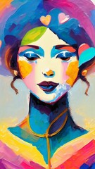 Fototapeta na wymiar A Generative AI of a woman in vibrant colors Portrait mobile phone wallpaper in Watercolor Style