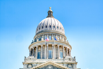 Dome of the Idaho State Capitol Building in downtown capital city of Boise, Idaho