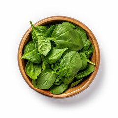 Top-down view of a bowl of baby spinach.