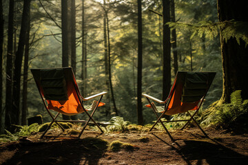 Fototapeta premium Camping Chairs in Nature made with AI generative technology