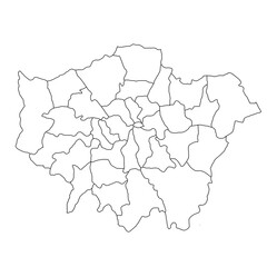 Fototapeta premium London ceremonial counties blank map. High detailed illustration map with counties, regions, states - London map . outline map of London province.