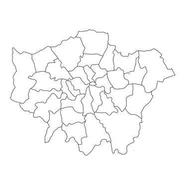 London ceremonial counties blank map. High detailed illustration map with counties, regions, states - London map .  outline map of London province.