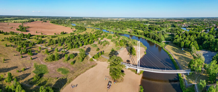 View at the bridge at Warta river in Sieradz city in Poland
