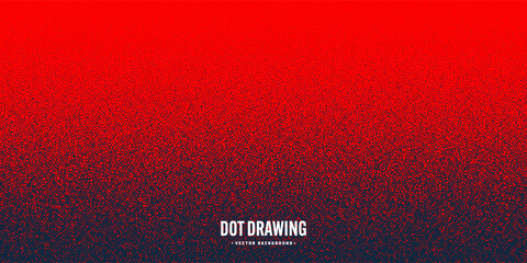 Stipple pattern, red dotted geometric background. Stippling, dotwork drawing, shading using dots. Pixel disintegration, random halftone effect. White noise grainy texture. Vector illustration