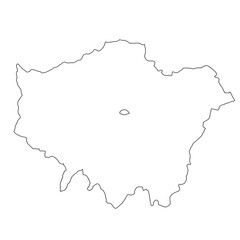 Map of London in Greater London province on white background. single County map highlighted by black colour on Greater London, England administrative map.