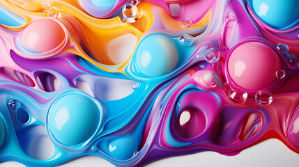 Colorful liquid water backdrop background drops bubbles flow fluid digital made with AI generative technology
