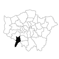 Map of Kingston in Greater London province on white background. single County map highlighted by black colour on Greater London, England administrative map.