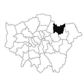 Map of redbridge in Greater London province on white background. single County map highlighted by black colour on Greater London, England administrative map.