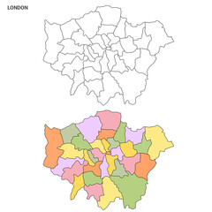 Greater London Administrative Map Set - blank counties or boroughs outline