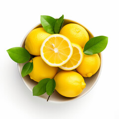 Top-down view of a bowl of lemons.