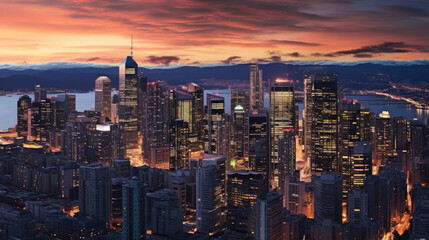Fototapeta na wymiar a bustling cityscape at dusk
