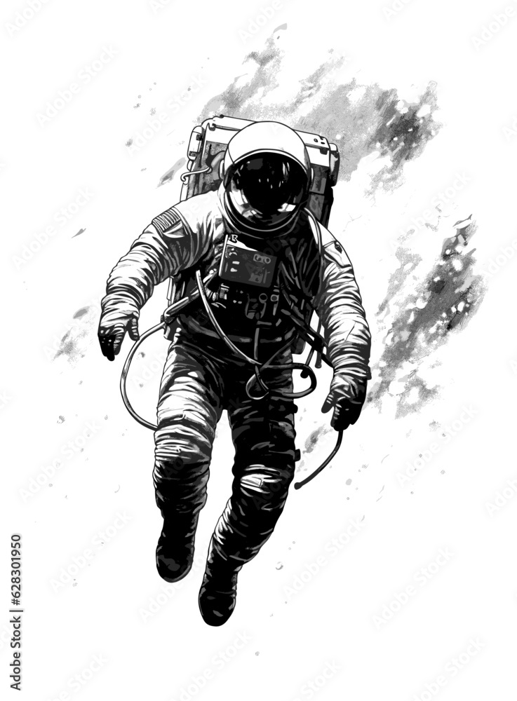 Wall mural an astronaut floating in the void. black and white simple sketch