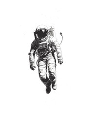 Fototapeta premium An astronaut floating in the void. black and white simple sketch