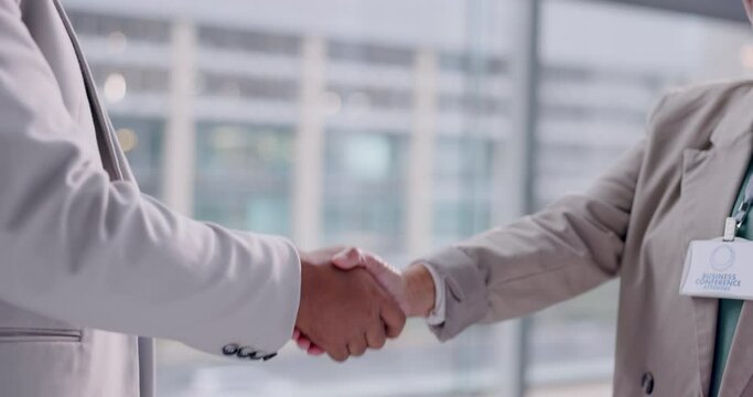 Handshake, collaboration and business people in partnership for deal, support and cooperation for success. Teamwork, shaking hands and professional in agreement for b2b negotiation, crm and thank you
