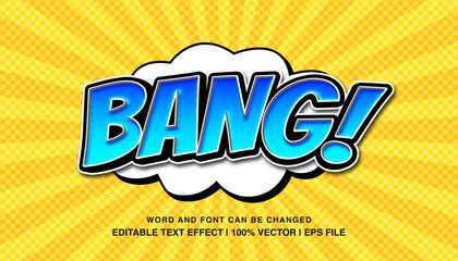 Bang comic editable text effect template, 3d bold cartoon typeface, premium vector