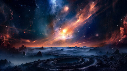 Naklejka premium Vibrant Colors of a Distant Galaxy - Generative AI Artwork