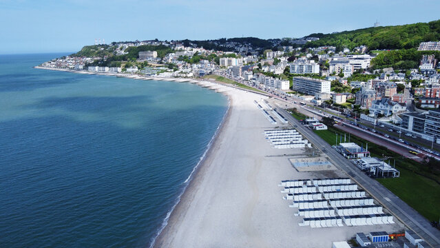 Amazing sand beach in Le Havre at morning -wonderful summer vacations in  Jule and August