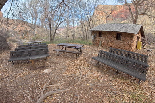 The day use amphitheater at Havasupai Gardens in Grand Canyon Arizona. This area used to be called Indian Gardens on older maps.