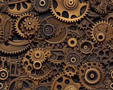 Golden gears on a seamless background
