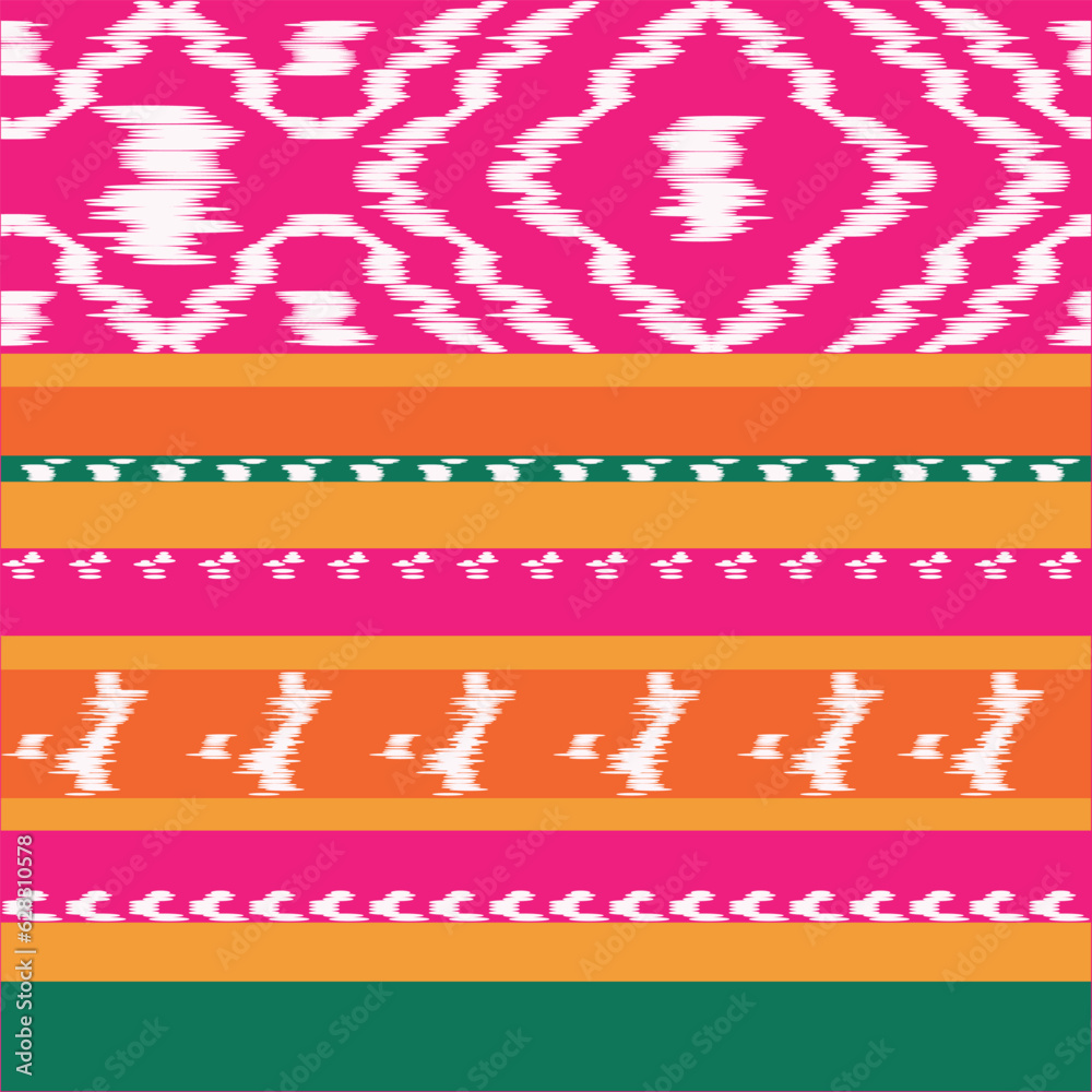 Poster Ikat geometric folk ornament. Tribal ethnic vector texture. Seamless striped pattern in Aztec style. Tribal embroidered figure. Indian, scandinavian, gypsy, mexican, folk patterns.