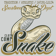 Snake Illustration, Motorcycle Typography, Tee Shirt Graphics, Vectors, Japanese King Cobra Branch College varsity design.