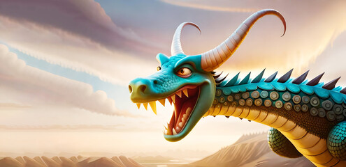 cartoon style portrait of a dragon on neutral natural background creative with generative ai technology